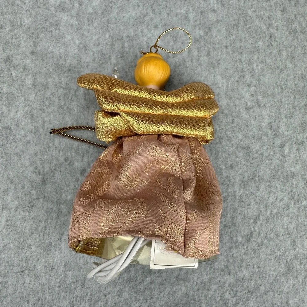 Vintage Lighted Porcelain Angel Christmas Tree Topper Gold Rose Brocade 10‎ Inch